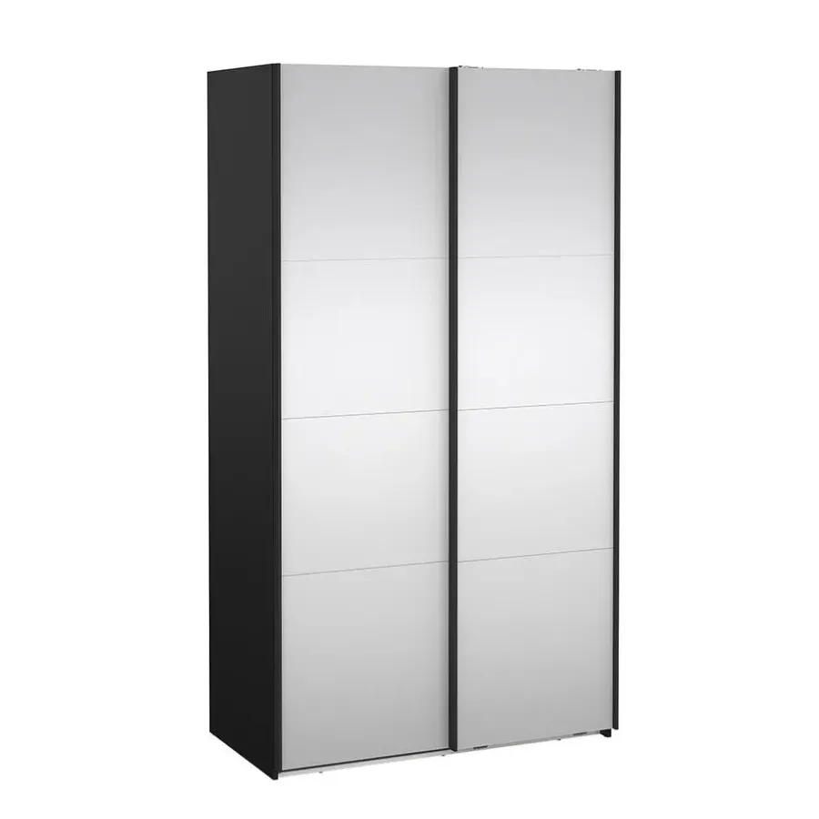 Draaideurkasten-Hioshop Catania schuifdeurkast 2 deuren met spiegel 120x220cm mat zwart