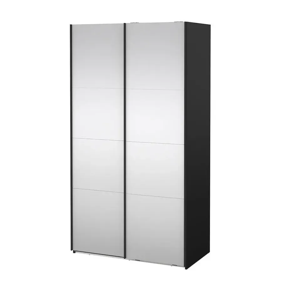 Draaideurkasten-Hioshop Catania schuifdeurkast 2 deuren met spiegel 120x220cm mat zwart