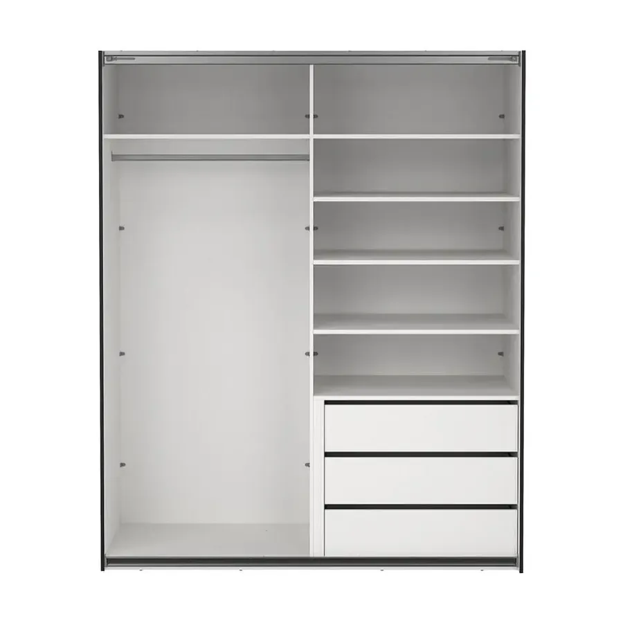Hioshop Catania schuifdeurkast 2 deuren 180x220cm mat zwart