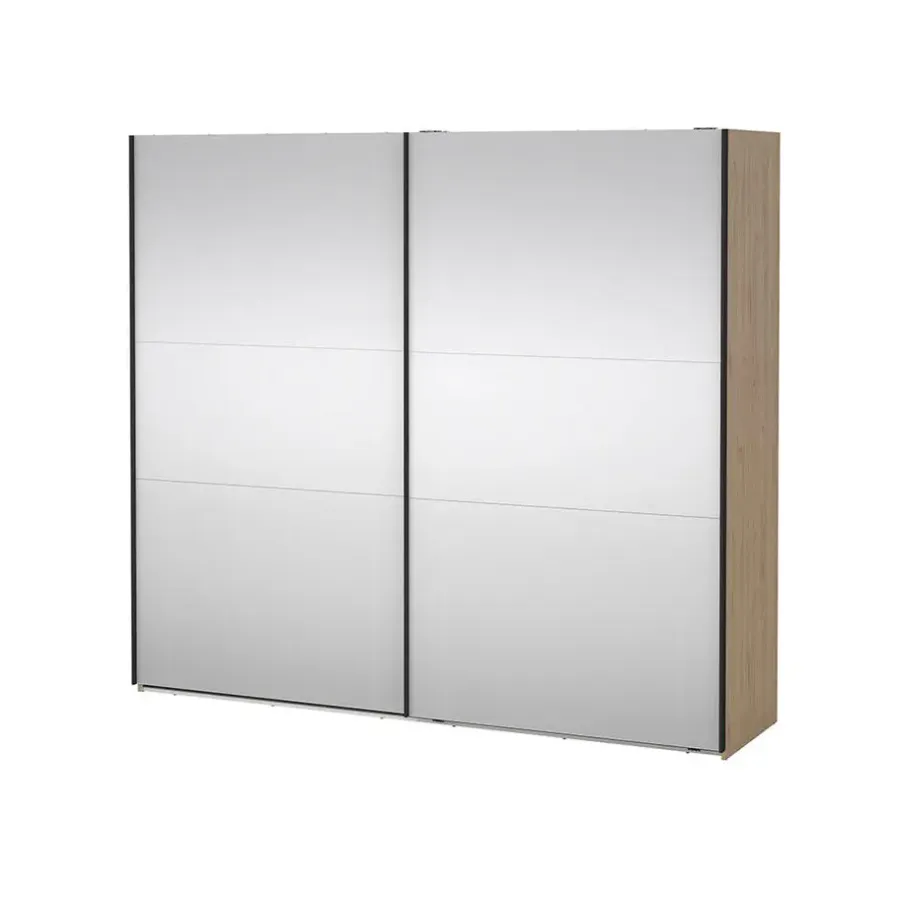 Draaideurkasten-Hioshop Como schuifdeurkast 2 deuren met spiegel 245x220cm eikdecor
