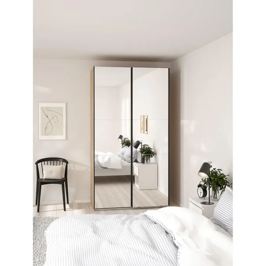 Draaideurkasten-Hioshop Como schuifdeurkast 2 deuren met spiegel 120x220cm eikdecor