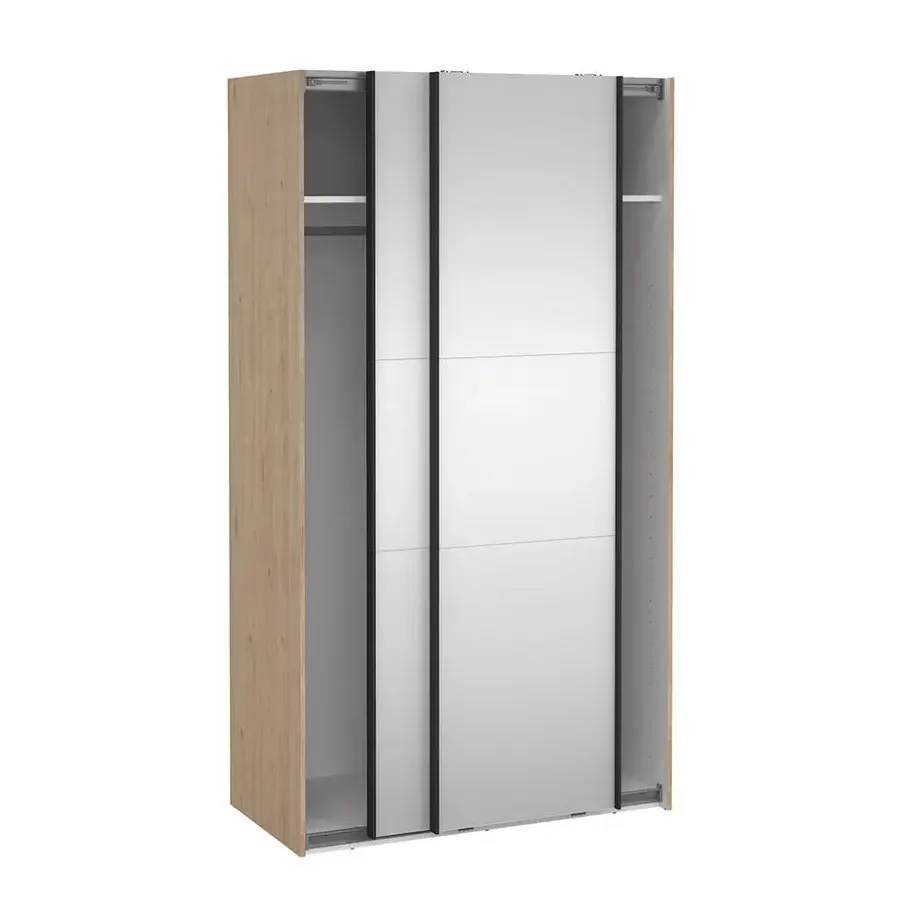 Draaideurkasten-Hioshop Como schuifdeurkast 2 deuren met spiegel 120x220cm eikdecor