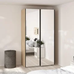 Draaideurkasten-Hioshop Como schuifdeurkast 2 deuren met spiegel 120x220cm eikdecor