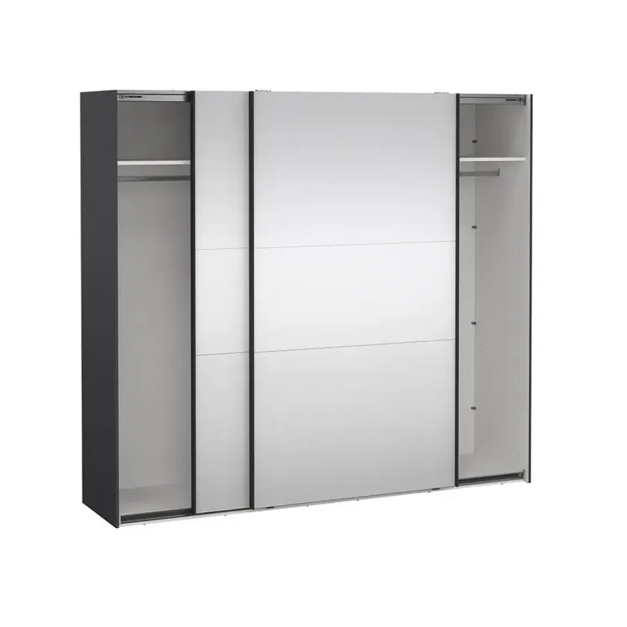 Hioshop Como schuifdeurkast 2 deuren met spiegel 245x220cm mat grijs