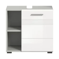 Merkloos Hioshop Copa wastafel 1 deur- 2 planken wit hoogglans- lichtgrijs