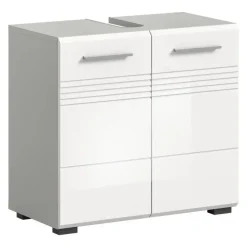 Merkloos Hioshop Copa wastafel 2 deuren wit hoogglans- lichtgrijs