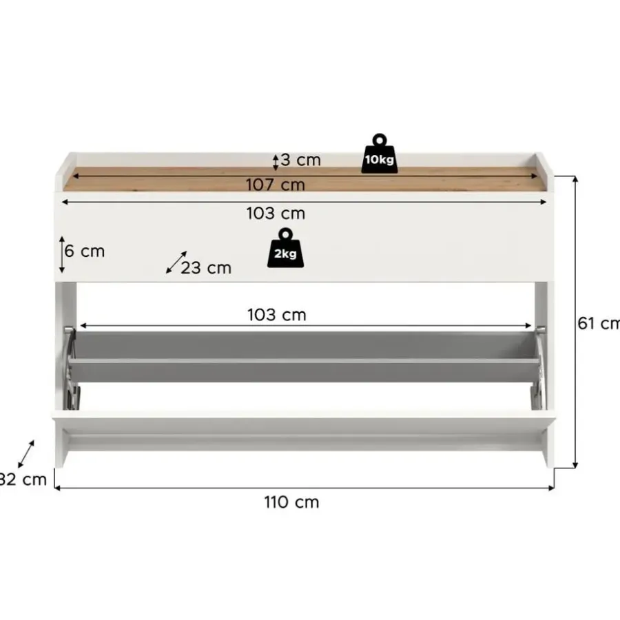 Schoenenkasten-Merkloos Hioshop Drive schoenenkast 1 vouwdeur- 1 lade wit