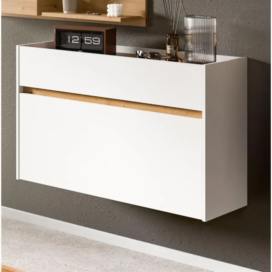 Schoenenkasten-Merkloos Hioshop Drive schoenenkast 1 vouwdeur- 1 lade wit
