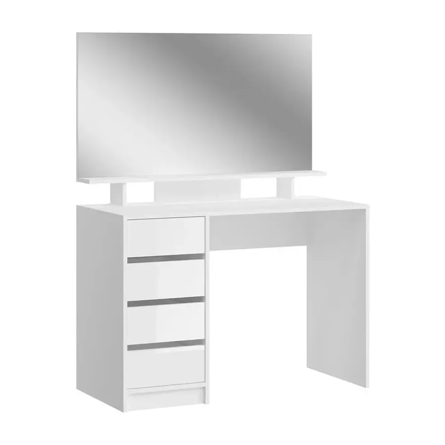 Kaptafels-Hioshop Emma kaptafel 4 laden 1 plank- met spiegel wit hoogglans