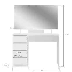 Kaptafels-Hioshop Emma kaptafel 4 laden 1 plank- met spiegel wit hoogglans