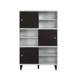 Wandkasten-Hioshop Evolution wandkast 3 deuren- 6 planken wit- zwart