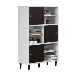 Wandkasten-Hioshop Evolution wandkast 3 deuren- 6 planken wit- zwart