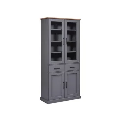 Hioshop Forenzo vitrinekast 4 deuren- 2 lades grijs- natuur