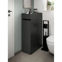 Hoge Kasten-Merkloos Hioshop Free badkamerkast 1 lade- 3 planken antraciet
