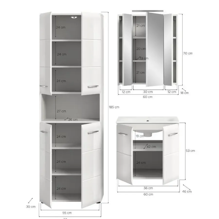 Merkloos Hioshop Ice badkamer I77 inclusief verlichting wit hoogglans- wit
