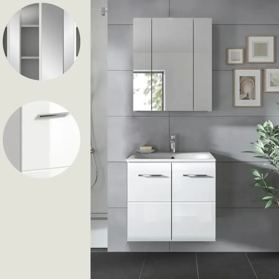 Badmeubelsets-Merkloos Hioshop Ice badkamer I63 wit hoogglans- wit
