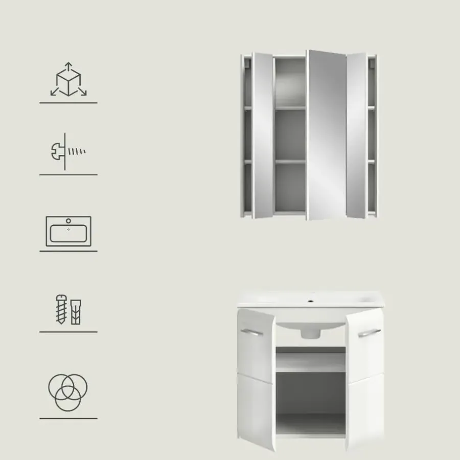 Badmeubelsets-Merkloos Hioshop Ice badkamer I63 wit hoogglans- wit