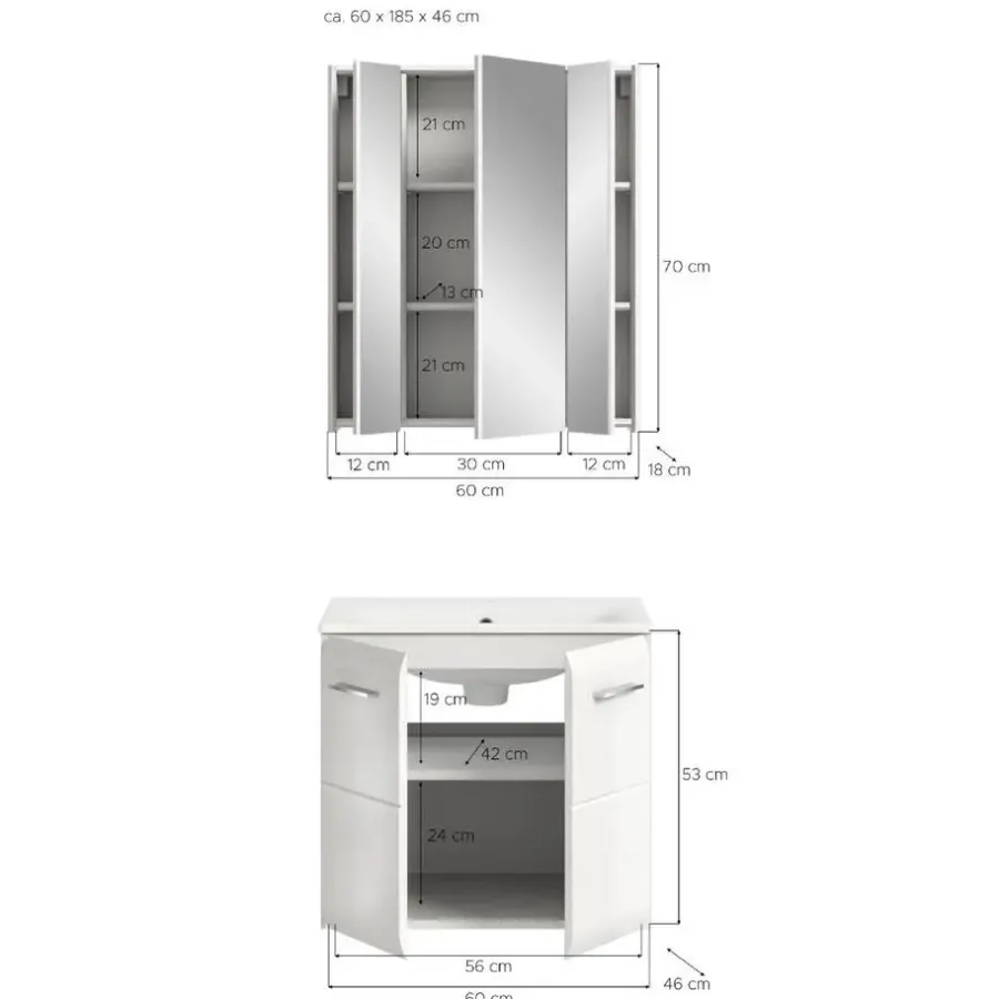 Badmeubelsets-Merkloos Hioshop Ice badkamer I63 wit hoogglans- wit