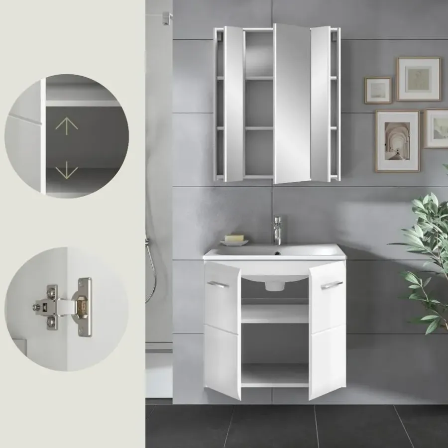 Badmeubelsets-Merkloos Hioshop Ice badkamer I63 wit hoogglans- wit