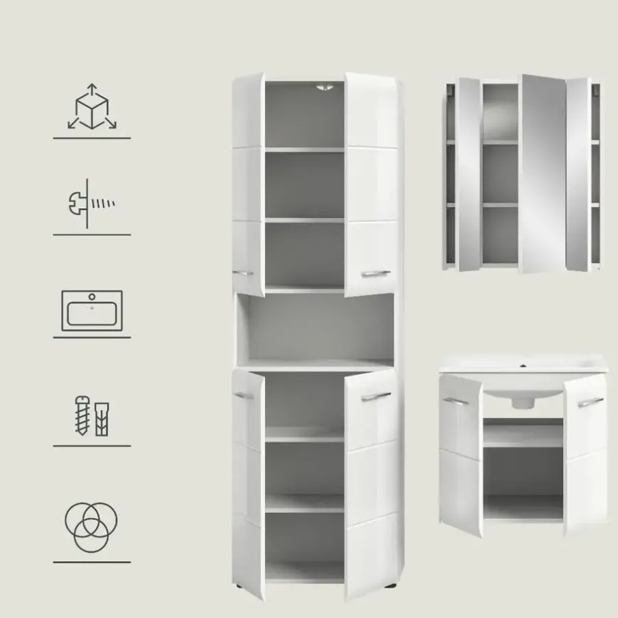 Merkloos Hioshop Ice badkamer I61 wit hoogglans- wit