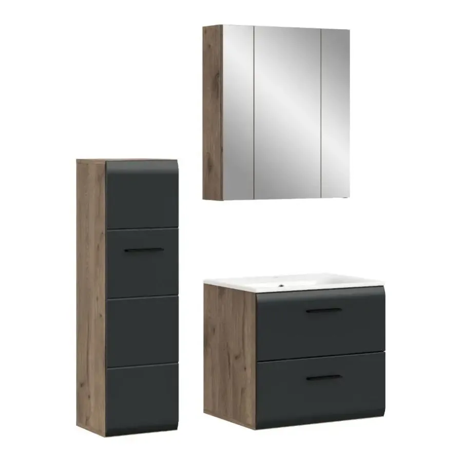 Badmeubelsets-Merkloos Hioshop Ice badkamer I8 zwart mat- eiken decor