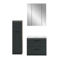 Badmeubelsets-Merkloos Hioshop Ice badkamer I8 zwart mat- eiken decor