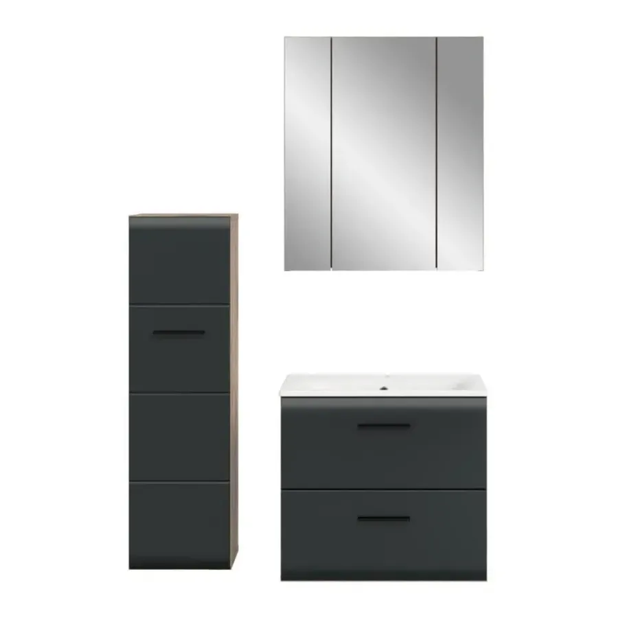 Badmeubelsets-Merkloos Hioshop Ice badkamer I8 zwart mat- eiken decor