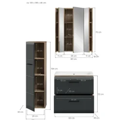 Badmeubelsets-Merkloos Hioshop Ice badkamer I8 zwart mat- eiken decor