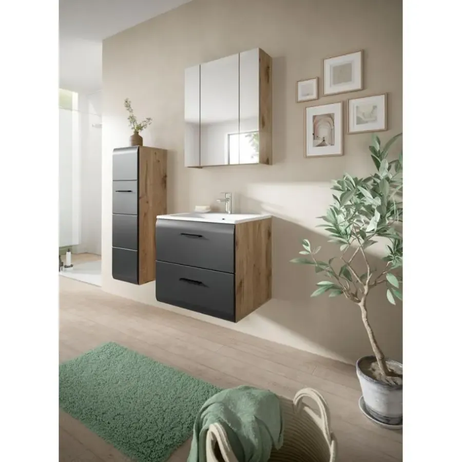 Badmeubelsets-Merkloos Hioshop Ice badkamer I8 zwart mat- eiken decor