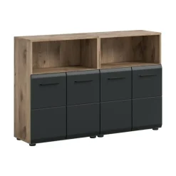Badmeubelsets-Merkloos Hioshop Ice badkamer I13 zwart mat- eiken decor