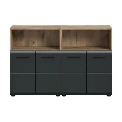 Badmeubelsets-Merkloos Hioshop Ice badkamer I13 zwart mat- eiken decor
