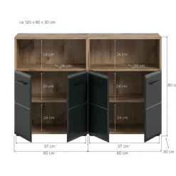 Badmeubelsets-Merkloos Hioshop Ice badkamer I13 zwart mat- eiken decor