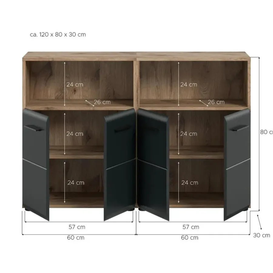 Badmeubelsets-Merkloos Hioshop Ice badkamer I13 zwart mat- eiken decor