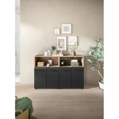 Badmeubelsets-Merkloos Hioshop Ice badkamer I13 zwart mat- eiken decor