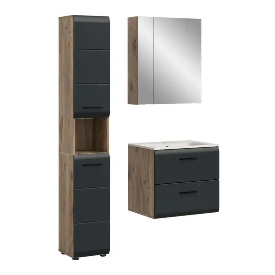 Merkloos Hioshop Ice badkamer I6 zwart mat- eiken decor