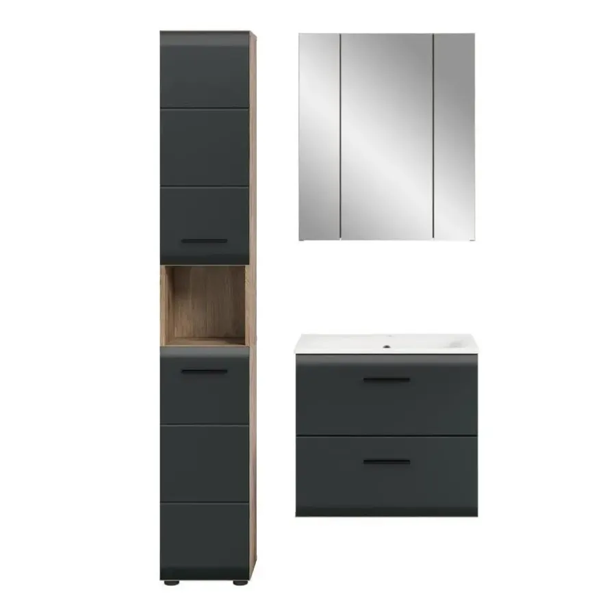Merkloos Hioshop Ice badkamer I6 zwart mat- eiken decor