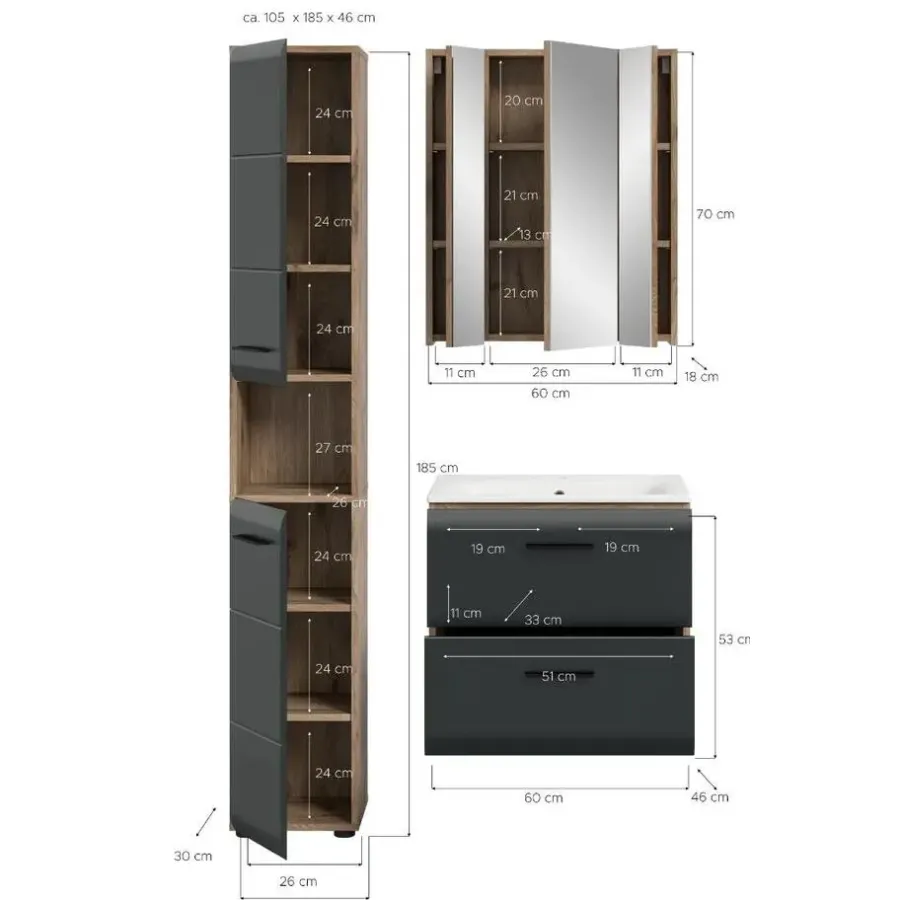 Merkloos Hioshop Ice badkamer I6 zwart mat- eiken decor