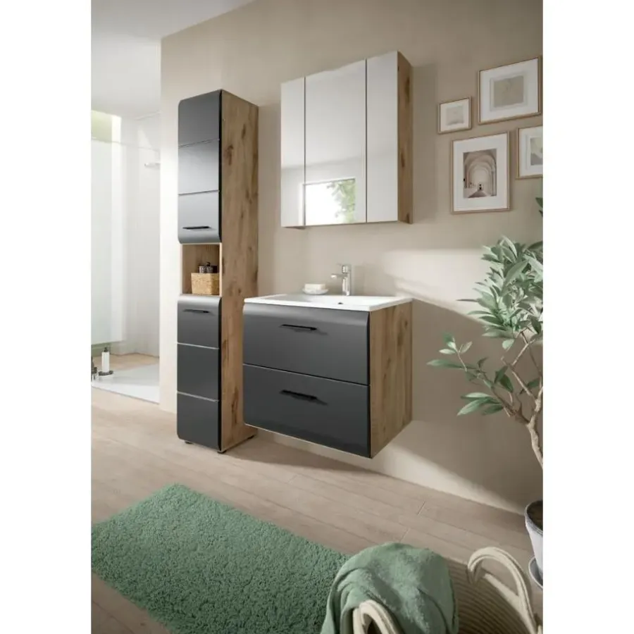 Merkloos Hioshop Ice badkamer I6 zwart mat- eiken decor