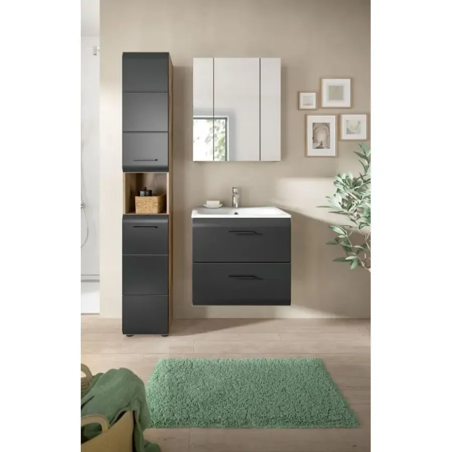 Merkloos Hioshop Ice badkamer I6 zwart mat- eiken decor