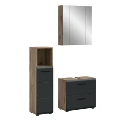 Badmeubelsets-Merkloos Hioshop Ice badkamer I23 zwart mat- eiken decor