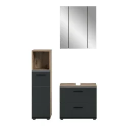 Badmeubelsets-Merkloos Hioshop Ice badkamer I23 zwart mat- eiken decor
