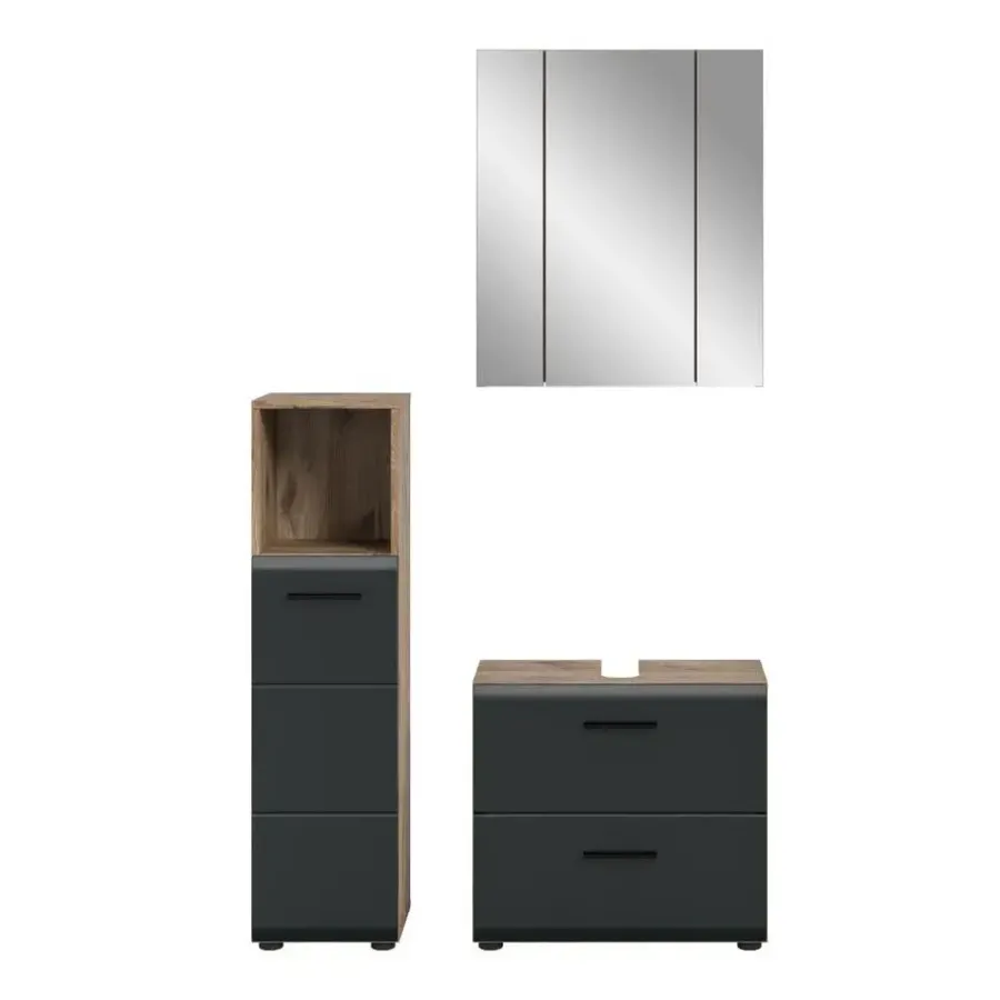 Badmeubelsets-Merkloos Hioshop Ice badkamer I23 zwart mat- eiken decor