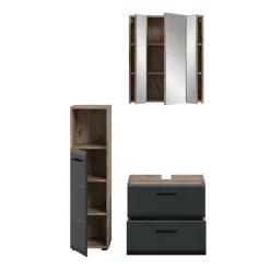 Badmeubelsets-Merkloos Hioshop Ice badkamer I23 zwart mat- eiken decor