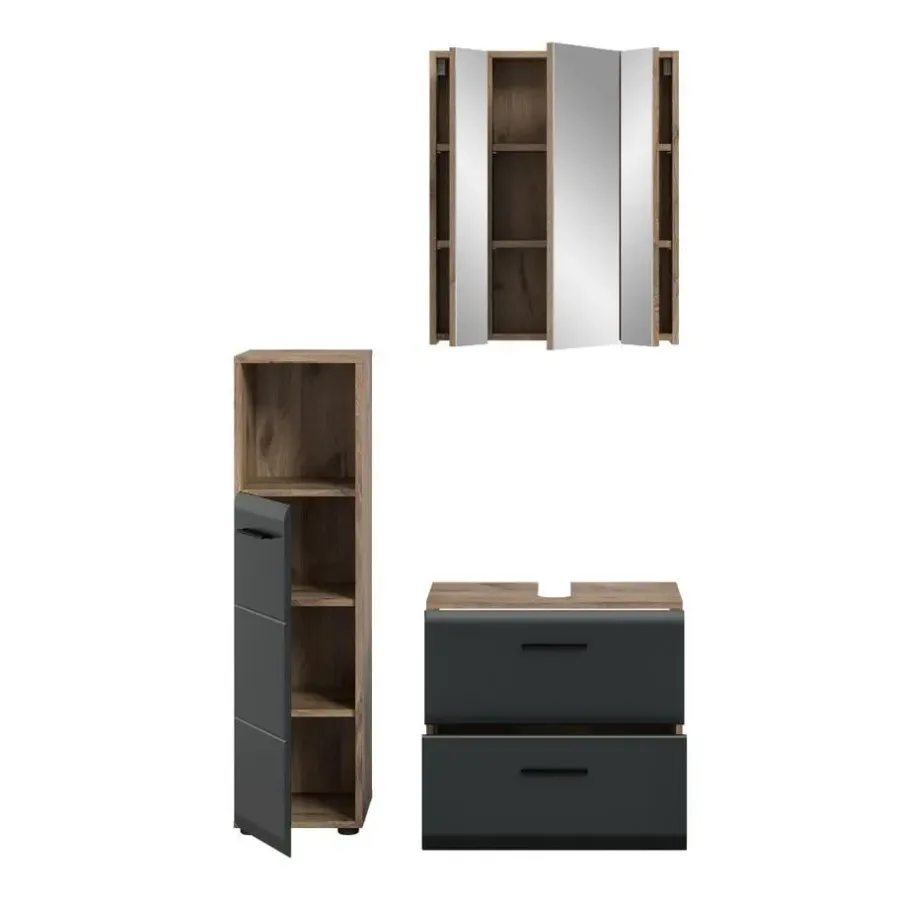 Badmeubelsets-Merkloos Hioshop Ice badkamer I23 zwart mat- eiken decor
