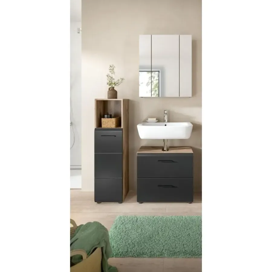 Badmeubelsets-Merkloos Hioshop Ice badkamer I23 zwart mat- eiken decor