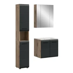 Badmeubelsets-Merkloos Hioshop Ice badkamer I5 zwart mat- eiken decor