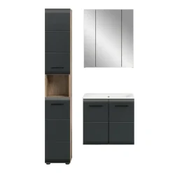Badmeubelsets-Merkloos Hioshop Ice badkamer I5 zwart mat- eiken decor