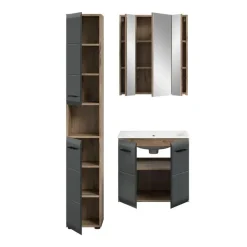 Badmeubelsets-Merkloos Hioshop Ice badkamer I5 zwart mat- eiken decor
