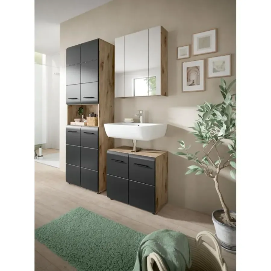Merkloos Hioshop Ice badkamer I20 zwart mat- eiken decor