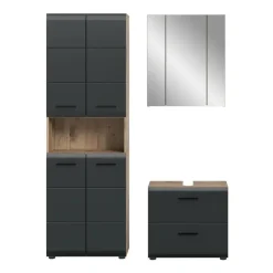 Badmeubelsets-Merkloos Hioshop Ice badkamer I19 zwart mat- eiken decor